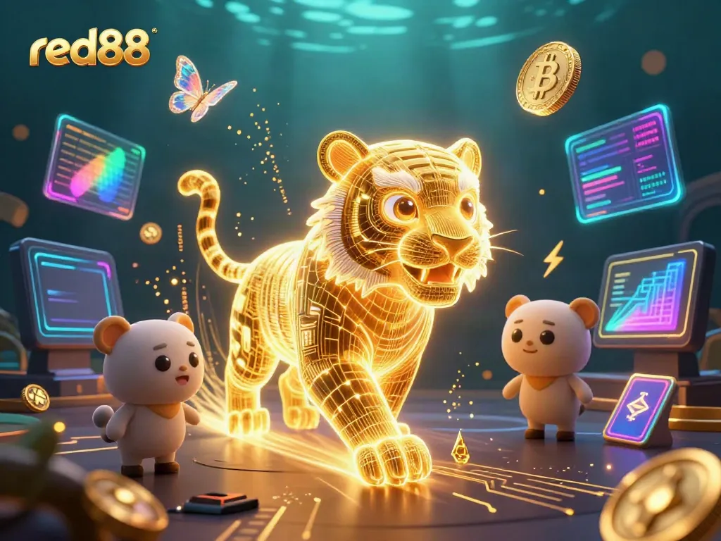 Engage with the vibrant red88 digital casino experience featuring a neon tiger and cryptos.