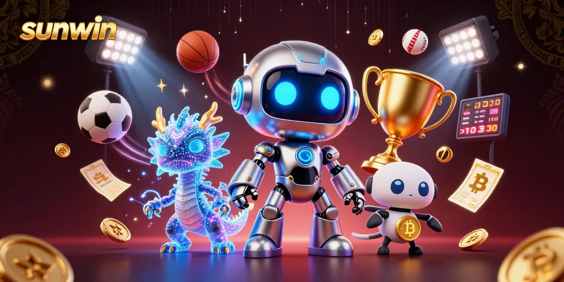 Experience thrilling gameplay at sunwin with a vibrant robot mascot, dynamic sports elements, and advanced gaming art.