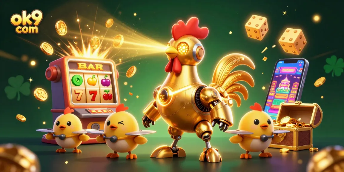Engage in thrilling gameplay at ok9 com while immersed in a vibrant casino-themed 3D illustration.