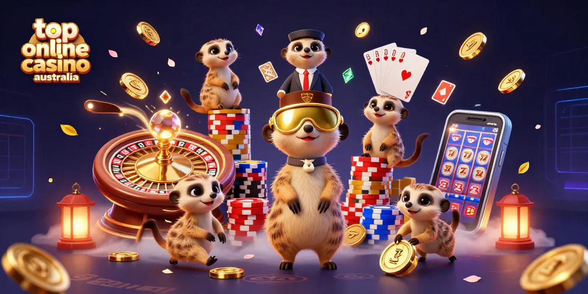 Play at the top online casino Australia with vibrant meerkats and dazzling gaming elements.